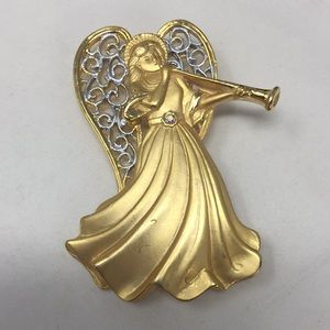 JJ Jonette pin brooch angel with horn rhinestone